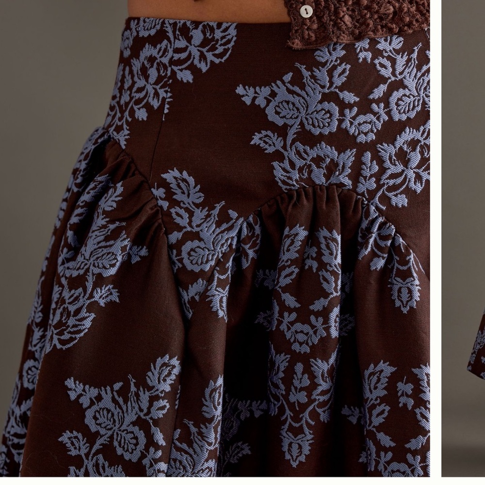 By Anthropologie Brocade Midi Elegant Brown Patterned Skirt NWT 2P - Picture 5 of 16